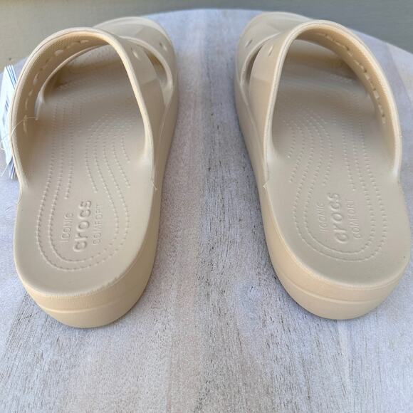 Crocs Baya Platform Womens Double Strap Slides Size 10 Chai Tan Beige Sandal New - Picture 10 of 13